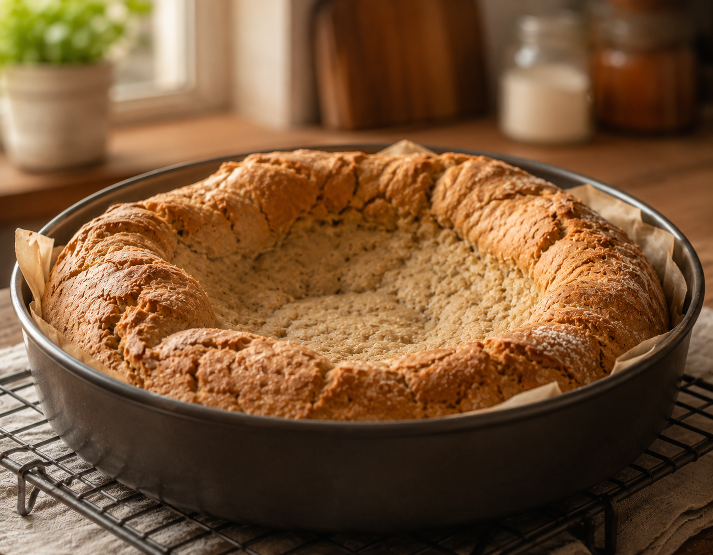 Pan sin gluten hundido en el centro